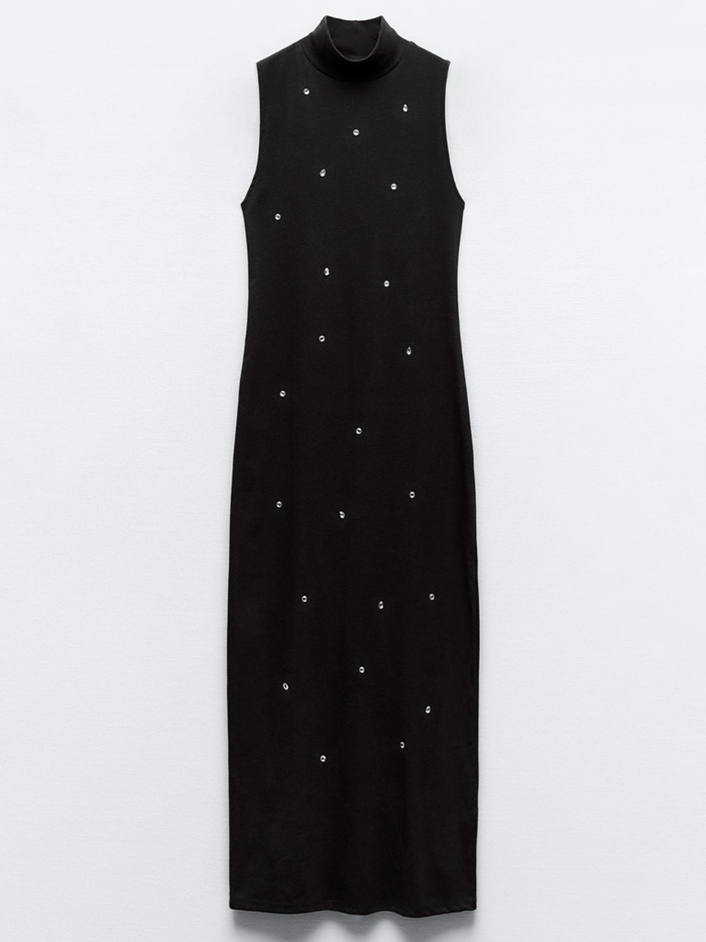 Zara Black Sleeveless Turtleneck Maxi Dress with Stud Accents